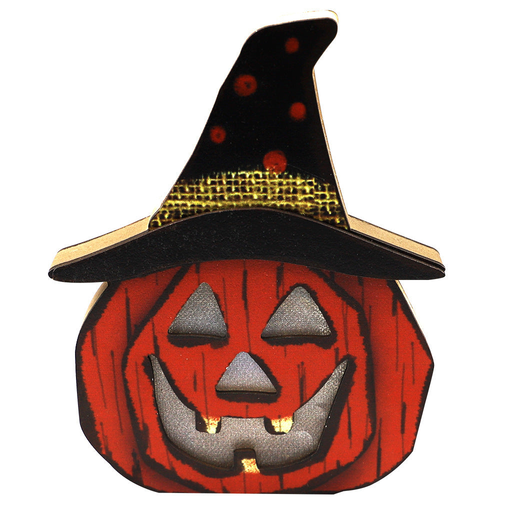 Halloween Lamp Wooden Pumpkin-Skull-Cat
