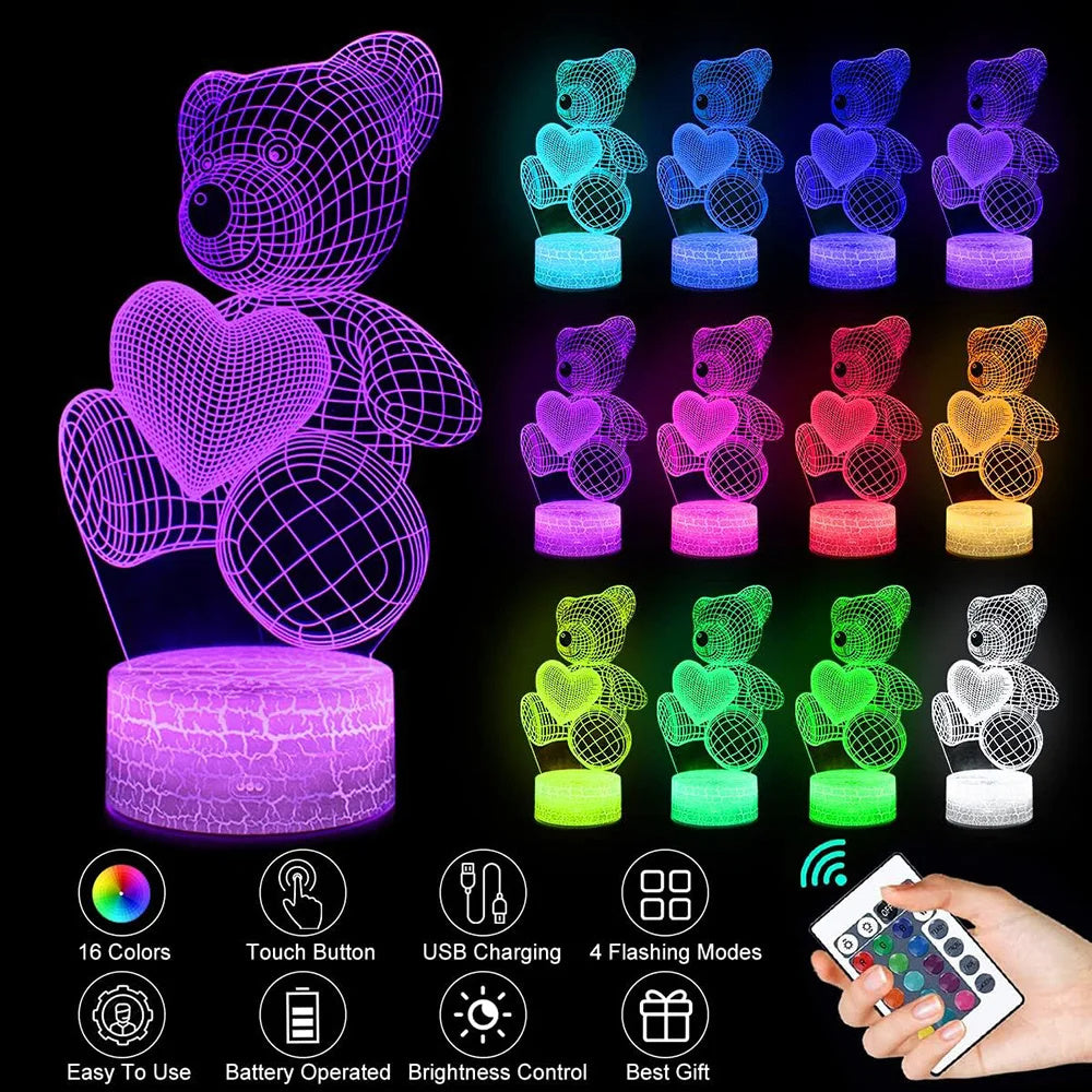 3D Teddy Neon Lamp Acrylic USB LED Night Lights