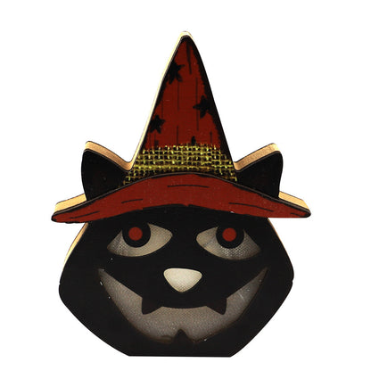Halloween Lamp Wooden Pumpkin-Skull-Cat